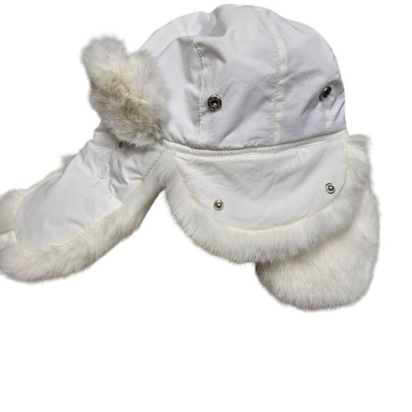 FRR NWT Rabbit‎ Fur Aviator Trapper Hat Water Repellent White S/M Snow Bunny - Picture 6 of 13